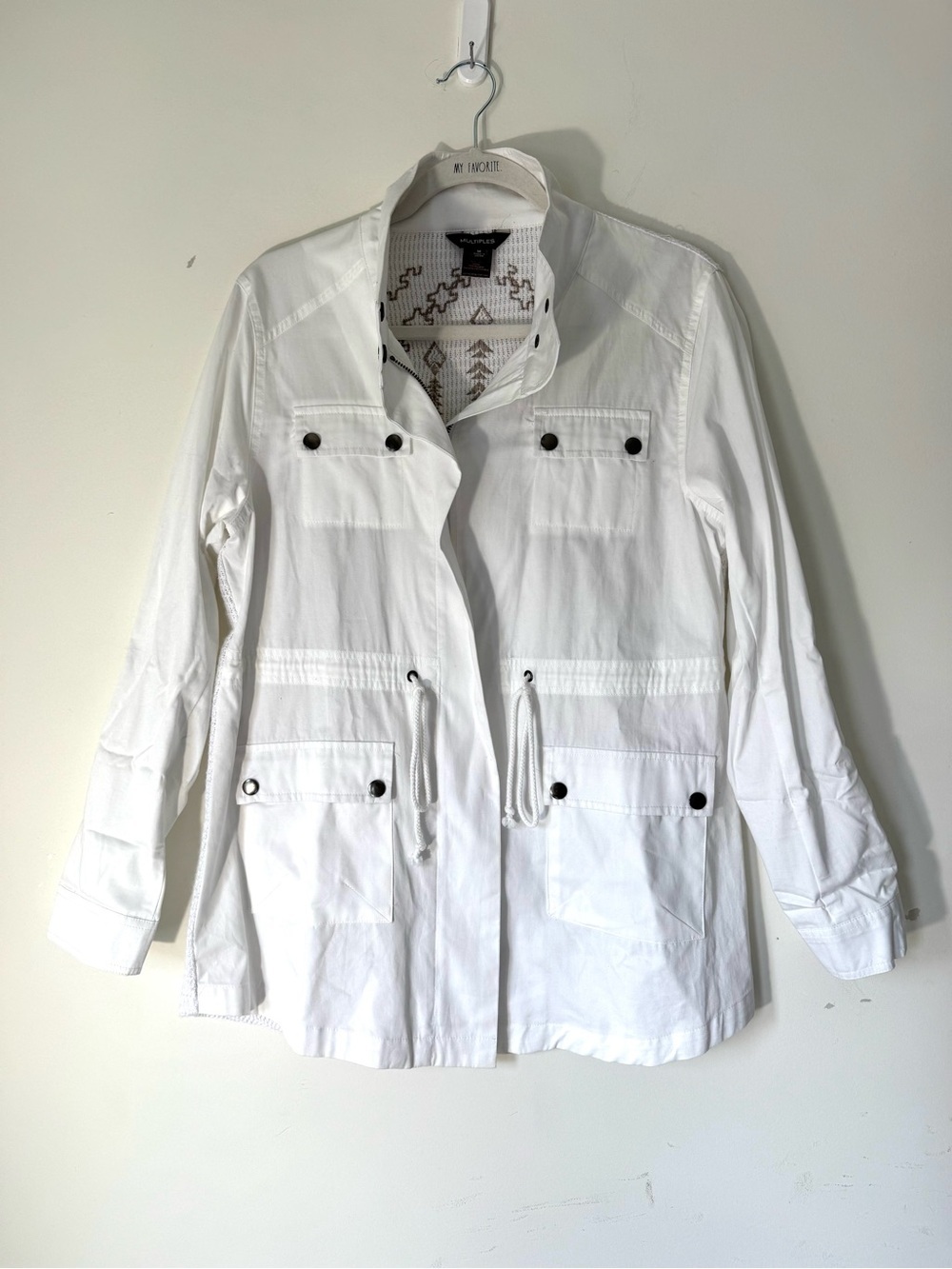 Multiples White Anorak Zip Jacket Aztec western crochet back NEW - Picture 3 of 9
